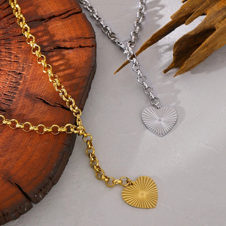 Heart Rose Flower Pendant Necklace