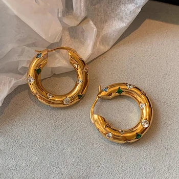 Inlaid Zircon Hoop Earrings