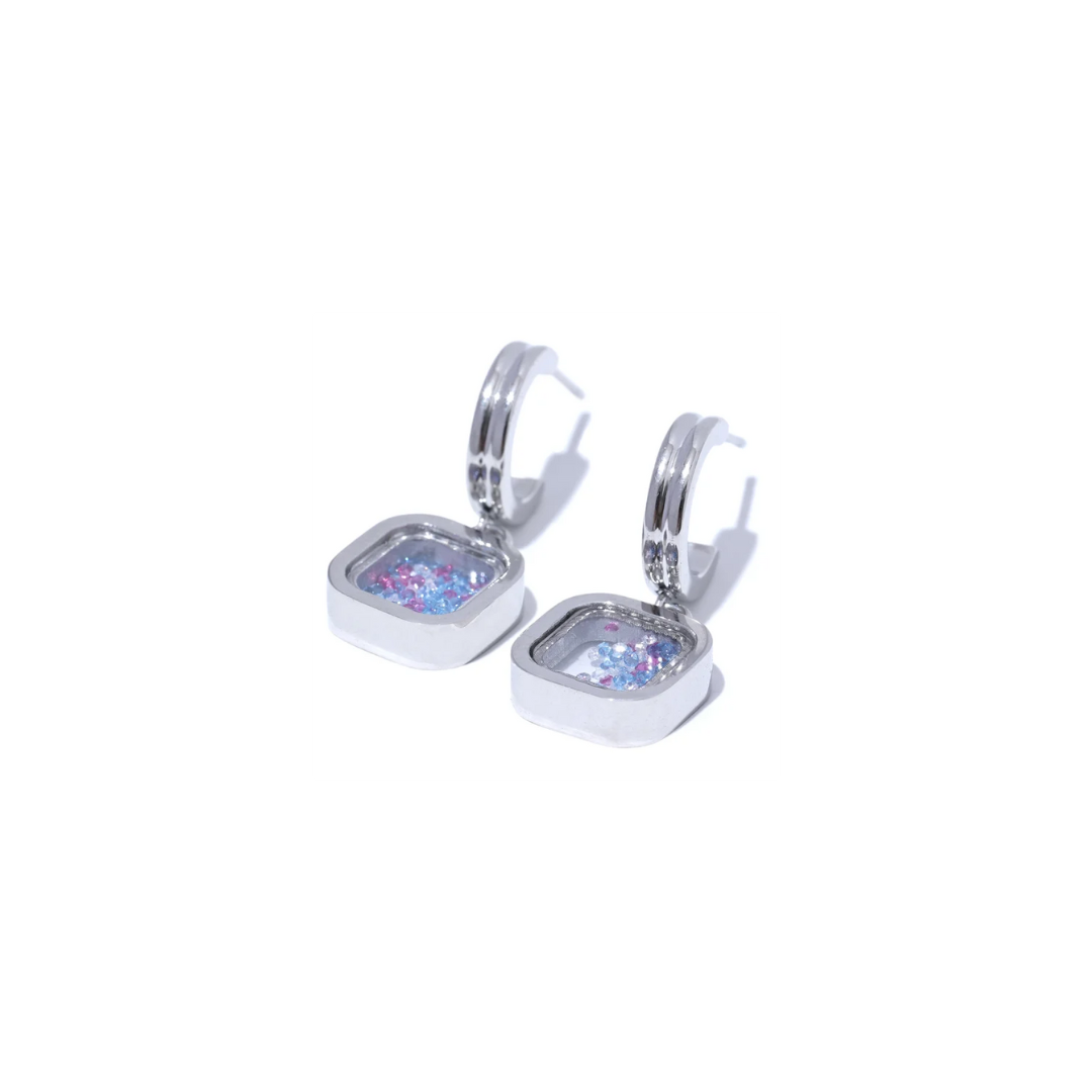 Steel Square with Crystal Earrings