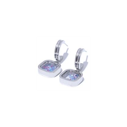 Steel Square with Crystal Earrings