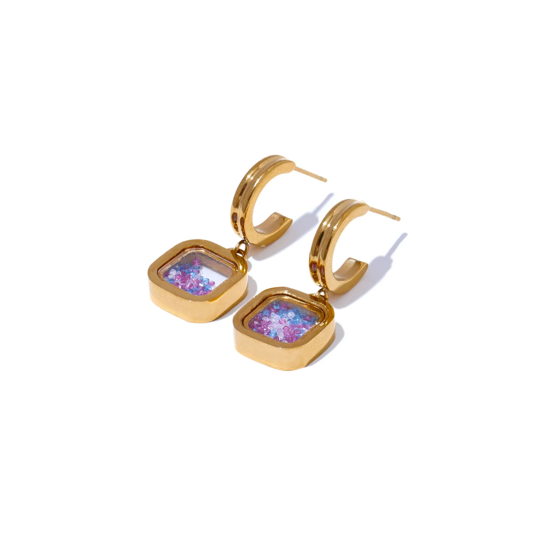 Steel Square with Crystal Earrings