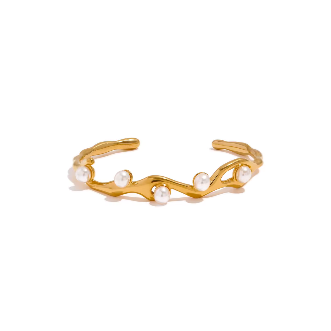 Pearls Gold Color Stainless Steel Bracelet