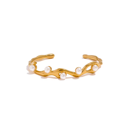 Pearls Gold Color Stainless Steel Bracelet